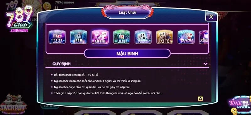 Mậu Binh 789Club – Hướng Dẫn Luật Chơi, Cách Xếp Bài Luật chơi bài Mậu Binh chuẩn nhất